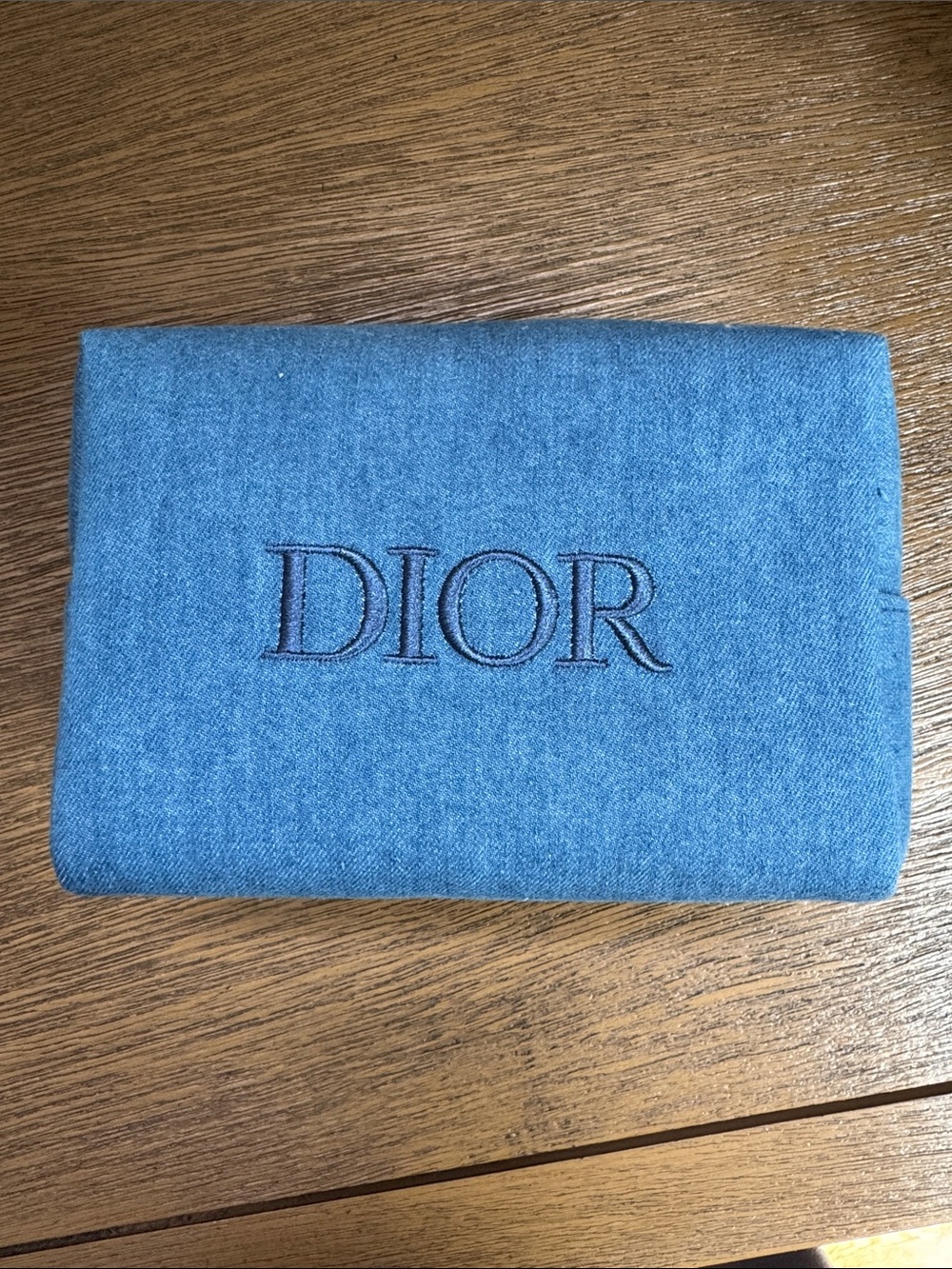 NEW! DIOR Blue Embroidered Logo Denim Cosmetic Pouch